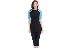 SHUOBEITER Modest Swimwear für Damen Muslimische Badeanzüge Burkini Floral Short Padded Surfing Suit