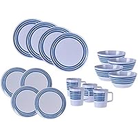 Melamin Camping Geschirr 16er Set - 4 Personen - Kunststoff Campinggeschirr mit Tellern, Schüssel und Tassen in weiß…