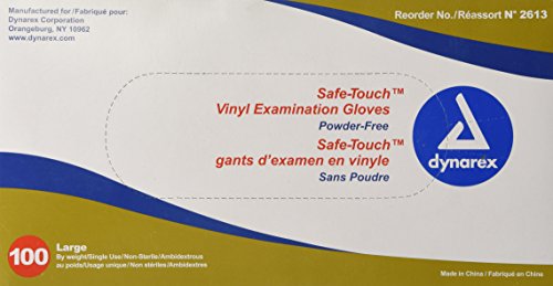Dynarex Safe-TouchTM Powder Free Vinyl Examination Gloves (Box of 100 - Large)