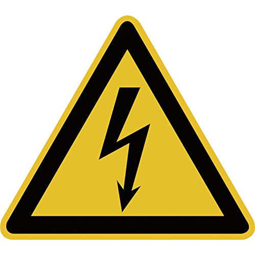 Preisvergleich Produktbild Elektro-Warnschild gefährliche Spannung / Symbol: Blitz / selbstklebend / gelb / schwarz / 1 Stück