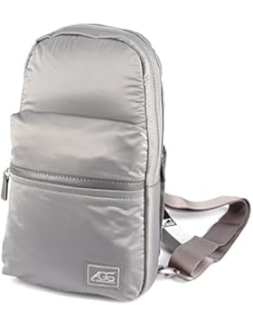 Nylon FX CREATIONS Laptop Pad Rucksack Schultertasche Freizeit Umhaengetasche silber 20 x 32.5 x 5.5cm