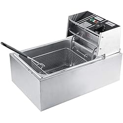 6L Friteuse Électrique en Acier Inoxydable Friteuse Professionnelle, Température Max 200°C, Indicateur de Température, avec Panier, Utiliser dans Snack-bars Maison 220-240V