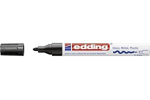 edding 750 Marcatore a Vernice Lucida, Nero, 1 Pennarello, Punta Rotonda 2-4 Mm, Pennarello Indelebile per Vetro, Pietra, Legno, Plastica, Carta, Impermeabile, Alta Copertura