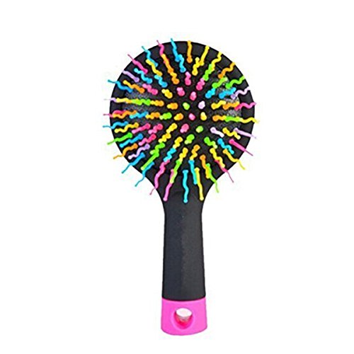 LEORX Detangling Hair Brush Rainbow Volume Brush Magic Hair Curl Straight Comb Brush with Mirror (Black)