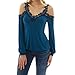 Produktbild OSYARD Damen Bluse, 2018 Frauen Reizvoller Oberteil Kalte Schulter Casual Lose Sweatshirt Bishop V-Ausschnitt Solide Langarmshirt mit Spitzen-Einsatz Cold Shoulder Top