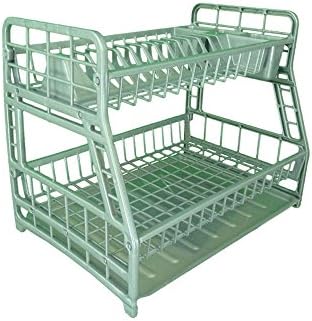 Usave 2 Tier Dish Drainer Drying Shelf Bowl Plate Stand Sink Kitchen Storage Tray (Silver)