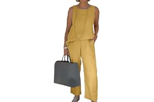 shownicer Completo Cotone e Lino Donna Elegante 2 Pezzi Set Casual Pantalone e Estivo Top Ampia Lino Tute Stampa Moda Set Abbigliamento Outfit Streetwear