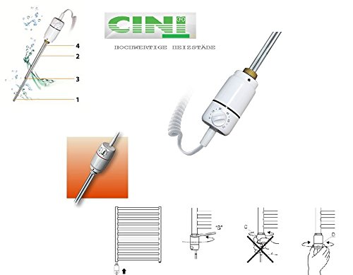 Preisvergleich Produktbild CINITHERM Heizstab- Heizpatrone für Heizungen mit elektronischen Temperaturregler-Edelstahlrohr-Kapill... -Thermosicherung Überhitzungsschutz Typ GTX-Chrom-300W
