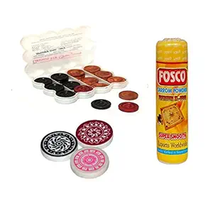 Optimus Premium Carrom Combo H - 250 gm Disco Carrom Powder 1 Set Wooden Carrom-Men Coins & 3 Acrylic Strikers