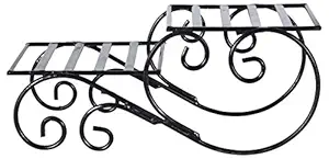 Green Gardenia Iron Table Top Stand, 2 Pot Holder (Black)