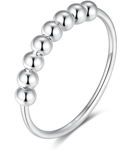 925er Sterlingsilber Fidget-Ring Gegen Angst – Mit Drehbaren Perlen, Für Damen & Herren