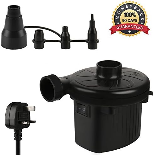 Eloka Electric Air Pump, Quick-Fill High Pressure Inflation Deflation Pump Portable with 3 Nozzle Adapters for Air Bed, Inflatable Boat, Paddling Pool