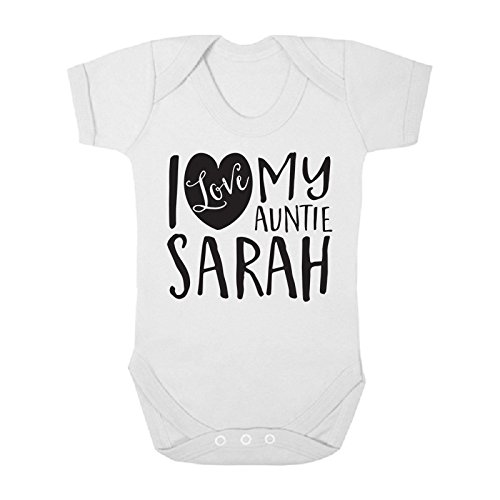 Personalised with ANY NAME I Love my Auntie Cute Boys and Girls Baby Vest Bodysuit (0-3 Months, White)
