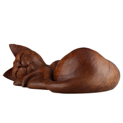 Holz-Katze Schnitzerei aus sehr schönem Suar Holz HTKA050 - 2