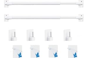 VENWEMONG 2Stück Vitragestangen mit Selbstklebehaken für Fenster Küche DIY-Projekte Ausziehbar Vitragestangen 80-130CM Weiß
