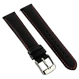 14 mm echtem Buffalo Grain Uhrenarmband aus Leder Band Herren Damen Gepolsterte SS Schnalle Schwarz/Rot