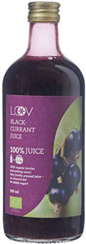 Jugo de grosella negra: jugo orgánico, 500 ml de LOOV al 100%, contiene flavonoides, rico en VITAMINA C, sin azúcar añadido, no obtenido de concentrado, sin agua añadida, sin aditivos, cosechado en el norte de Europa