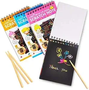 Kieana Return Gifts for Kids Birthday Party Stationery Notebook Sketch Scratch Book Paper Note Drawing Educational Toy with Wooden Pencil Gifts for Boys /Girls - Pack of 6