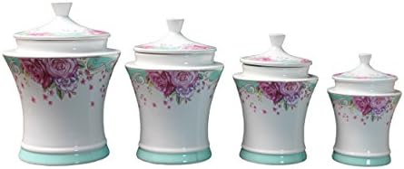 Tea Coffee Sugar Biscuit Canisters Jars Retro Shabby Chic PINK BLUE GREEN Vintage Style Set of 4 Simple Elegant Design (green)