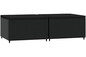 vidaXL Repose-Pieds de Jardin avec Coussins 2 pcs Noir résine tressée, Pouf, Pouf Ottoman, Tabouret de Jardin, Repose-Pieds, Repose-Pieds extérieur