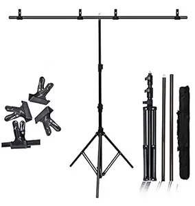 VTS T-Shape Background Backdrop Support Stand Kit:9 FT. Height Adjustable Tripod Stand and 6 FT. Weight Crossbar(2-Section) with 4 Tight Metal Clamps for Video Studio Photography(T Shape Back Drop)