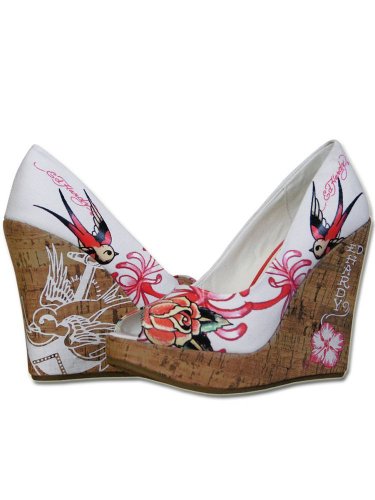 Preisvergleich Produktbild ED HARDY Damen Designer Keilabsatz Schuhe - BIRDS -37
