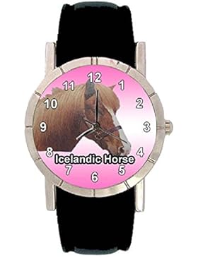 Isländer Pferde Motiv Damenuhr mit Lederarmband