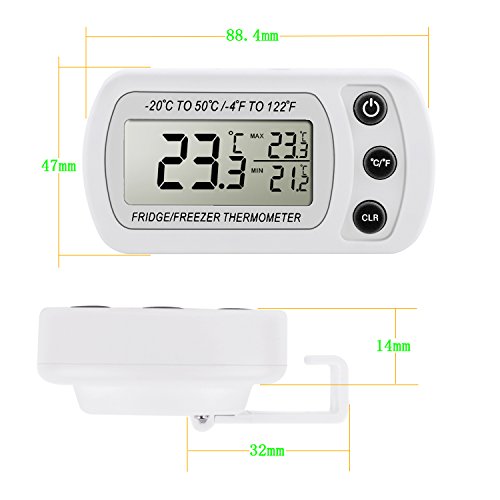 Digital Kühlschrank Thermometer,Glamouric Gefrierschrankthermometer Kühlschrank LCD Digital thermometer für Tiefkühltruhe Gefrierschrank Kühl Temperatur Monitor Wasserdicht mit Haken Weiß - 4