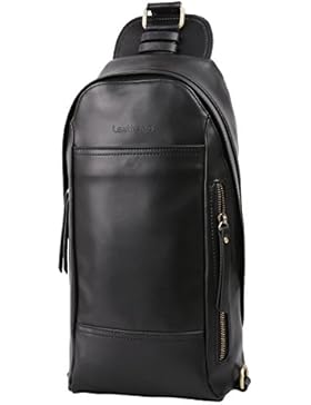 Leathario Herren Echtleder Brusttasche Brustbeutel Rucksack Schultertasche Umhängetasche Reisetasche Freizeittasche...