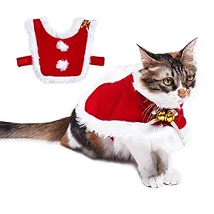Vikedi Cat Christmas Costume, Adjustable Pet Cat Santa Clothes Cloak with Bells, Puppy and Cat Xmas Claus Costumes Apparel Party Clothing Cape for Small Dogs and Cats Cosplay