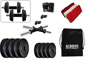 AURION 10combo8 PVC Adjustable Fitness Dumbells Set Home Gym with Hand Towel and Gym Bag, 10kg (Black)