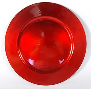 6er Set Wiederverwendbare Platzteller - 33cm Schimmernde Dekoteller In Rot Aus Kunststoff