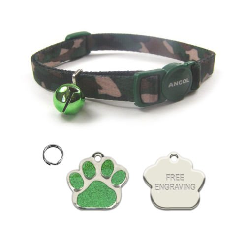 ANCOL Cat Green Camouflage Quick Release Collar With Engraved Paw Print