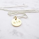  Personalisierte Kugelkette 925er Silber mit Münzanhänger M Gold Namenskette Monogrammkette Initialkette  Geschenk