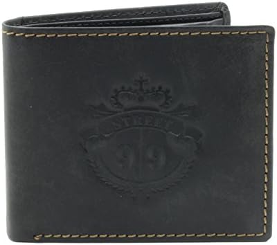 STREET 99 Mens Billfold Wallet - Leather - 8 Credit Card Slots - Coins and ID Sections - Black