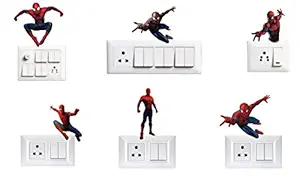 VVWV Black boy to Star as Spider-Man Switch Board Printed Stickers for Home Living Kids Bed Room Wall HHDecoration Multicolor Vinyl Stylish 3D Combo Sticker (Standard Size)