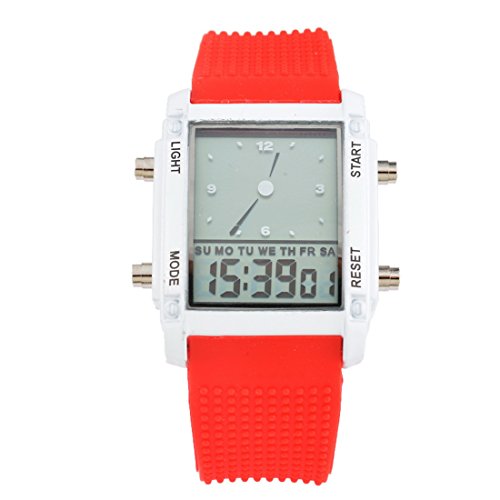 Souarts Rot Silikon Armband LED Sportuhr Armbanduhr Digitaluhr Analog Armreif Uhr mit Batterie