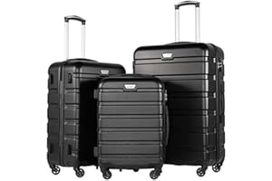 COOLIFE Koffer Premium Koffer Hartschalenkoffer Trolley Rollkoffer Reisekoffer Kofferset Handgepäck mit TSA-Schloss und 4 Rollen (Mondnacht schwarz, Koffer-Set)