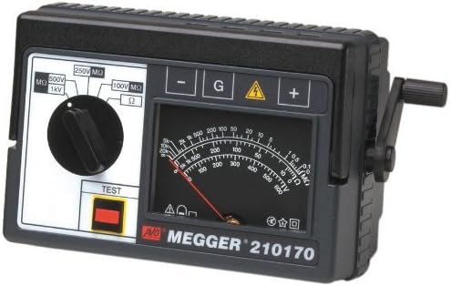 Megger 210170 Analog Hand-Crank Insulation Resistance Tester, 20,000 Megaohms Resistance, 100, 250, 500, 1000 V Test Voltage by Megger