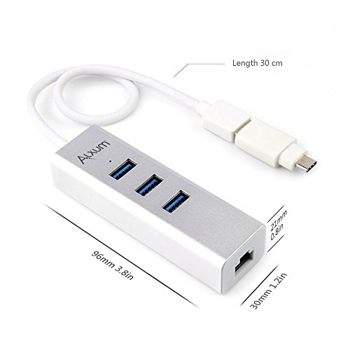 alxum 2-in-1-usb-c zu 3 Ports USB 3.0 HUB mit Gigabit Ethernet Adapter und LAN Kabel Netzwerk Konverter für Geräte der U89 New MacBook 2016, Chromebook Pixel mit 0,98 FT/30 cm Kabel (Unibody-Aluminium) - 4