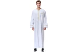 CAMDOM Naher Osten Arabische Herren Roben Muslimische Kaftan Kleidung V-Ausschnitt Thobe Arabisch Muslim Freizeitkleidung