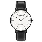 Herren Analog Quarz Armbanduhren, Flach Slim Uhr mit Schwarz Leder Armbanduhr für Unisex