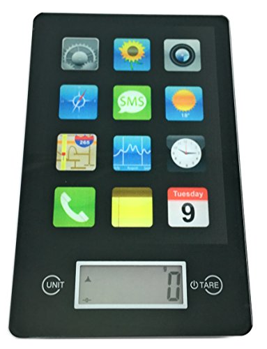 Schwarze Tischwaage / digitale Slim Küchenwaage / Digitalwaage mit Telefon App Motiv
