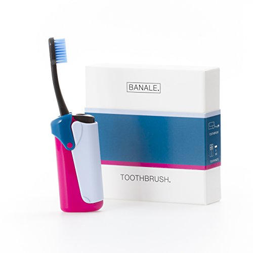 Spazzolino da Viaggio by Banale con dentifricio integrato, setole sostituibili, custodia in plastica lavabile, piccolo, leggero e compatto e per viaggi e ufficio, ricaricabile (IRIS)