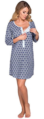 Italian Fashion IF Womens Maternity Night Dress Aida 0111 (Blue, XXXL)