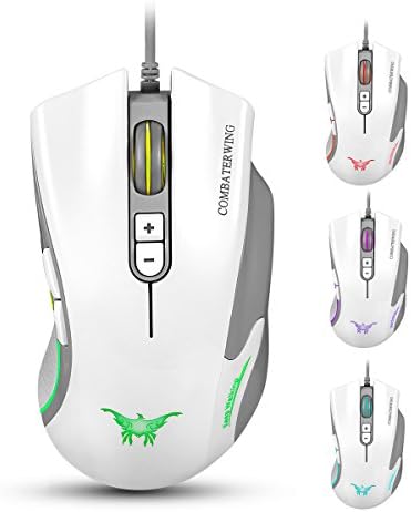 USB Wired Gaming Mouse,ZaKitane 4800 DPI Adjustable Gamer Mice 7 Buttons,LED Optical Mouse for PC Laptop Notebook MAC Ergonomic Wired Computer Mouse White