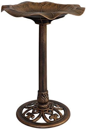 Eurotrade W 2001454 Bronze Effect Traditional Ornamental Plastic Pedestal Free Standing Wild Bird Bath Outdoor Garden Feeder, Multicolour, 50 x 50 x 69.5 cm