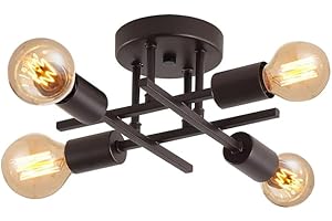 ktjes Vintage Sputnik Ceiling Light Chandelier, Black 4-Light Chandelier Lights Industrial Semi-Flush Mount Lamp for Bedroom Living Room and Kitchen Island, Suitable E27 Bulb
