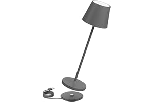 K-Bright 240lm Lampada LED Dimmerabile da tavolo in alluminio, IP54，4000K Ricaricabile Per interni/esterni Lampada da tavolo con base di ricarica a contatto (grigio scuro)