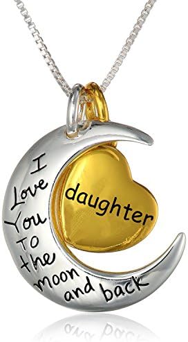 Two-Toned Sterling Silver with Yellow Gold Flashed Heart"Mum/Grandma I Love You To The Moon and Back" Pendant Necklace,18"